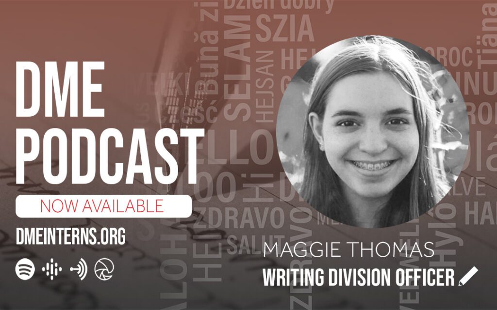 Headshot of young female next to DME Podcast text