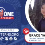 Young woman in front of tree, next to DME Podcast logo